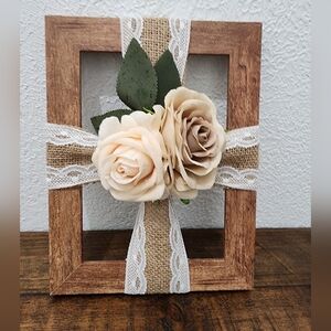 Rustic Floral Frame with Cream and Tan Roses - Home Decor